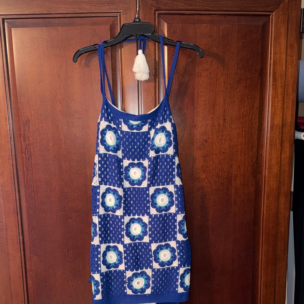 Chelsea And Violet Blue Floral Crochet Halter Dress